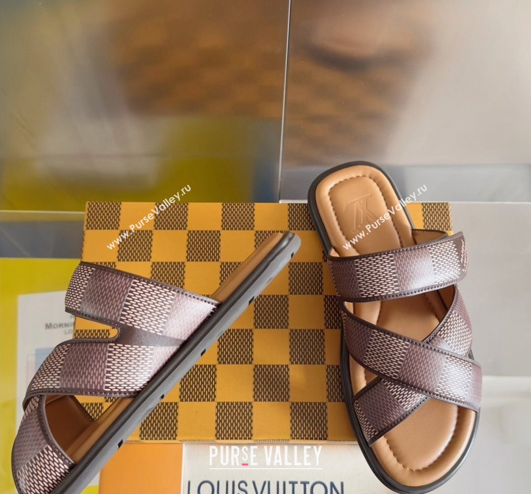 Louis Vuitton Damier pattern Mens Mules Brown 2024 (SS-24040803)