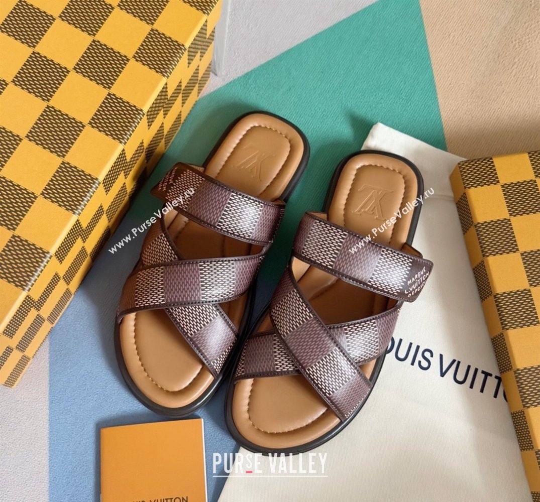 Louis Vuitton Damier pattern Mens Mules Brown 2024 (SS-24040803)