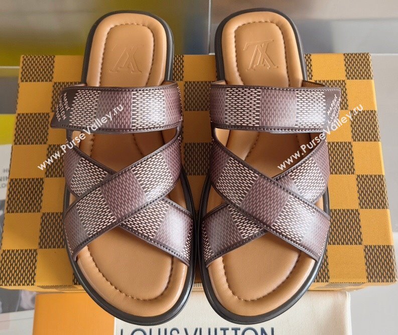 Louis Vuitton Damier pattern Mens Mules Brown 2024 (SS-24040803)