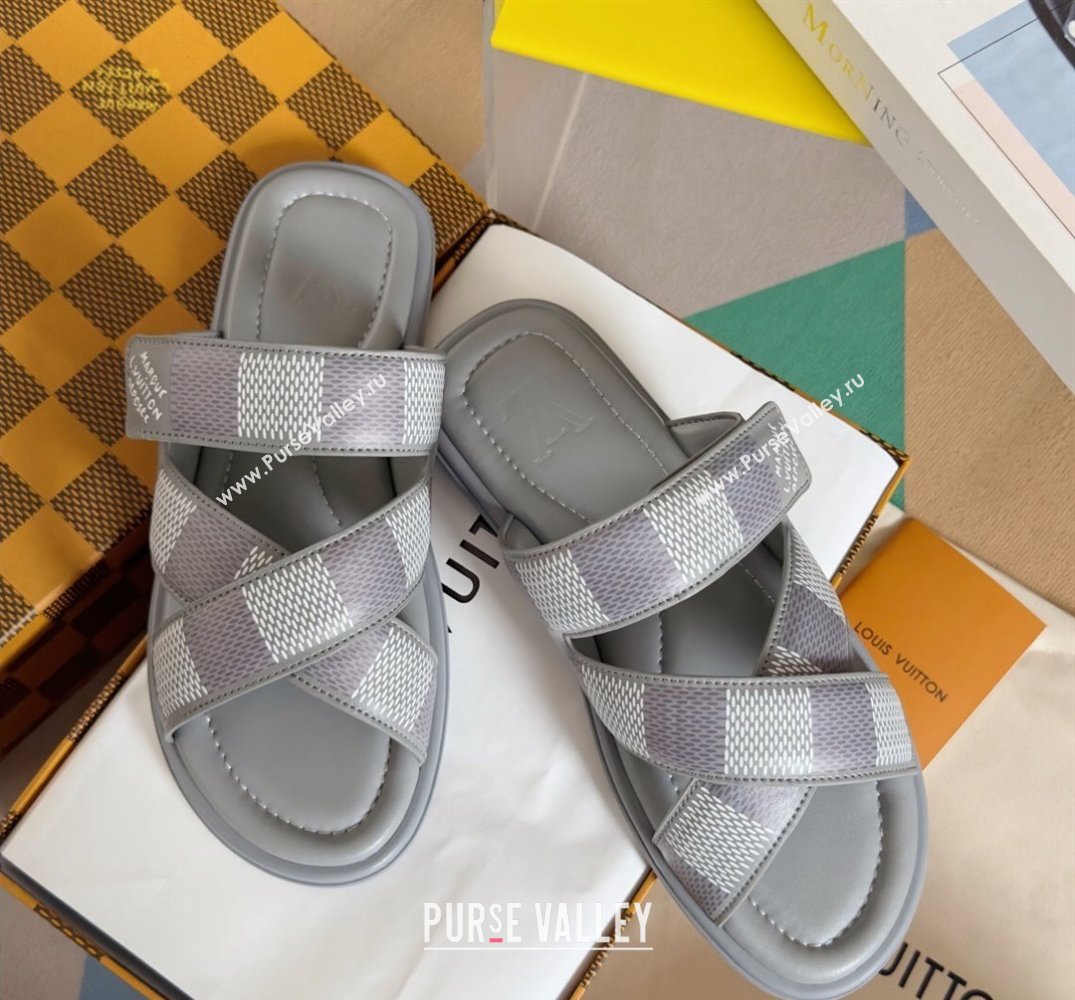 Louis Vuitton Damier pattern Mens Mules Gray 2024 (SS-24040804)