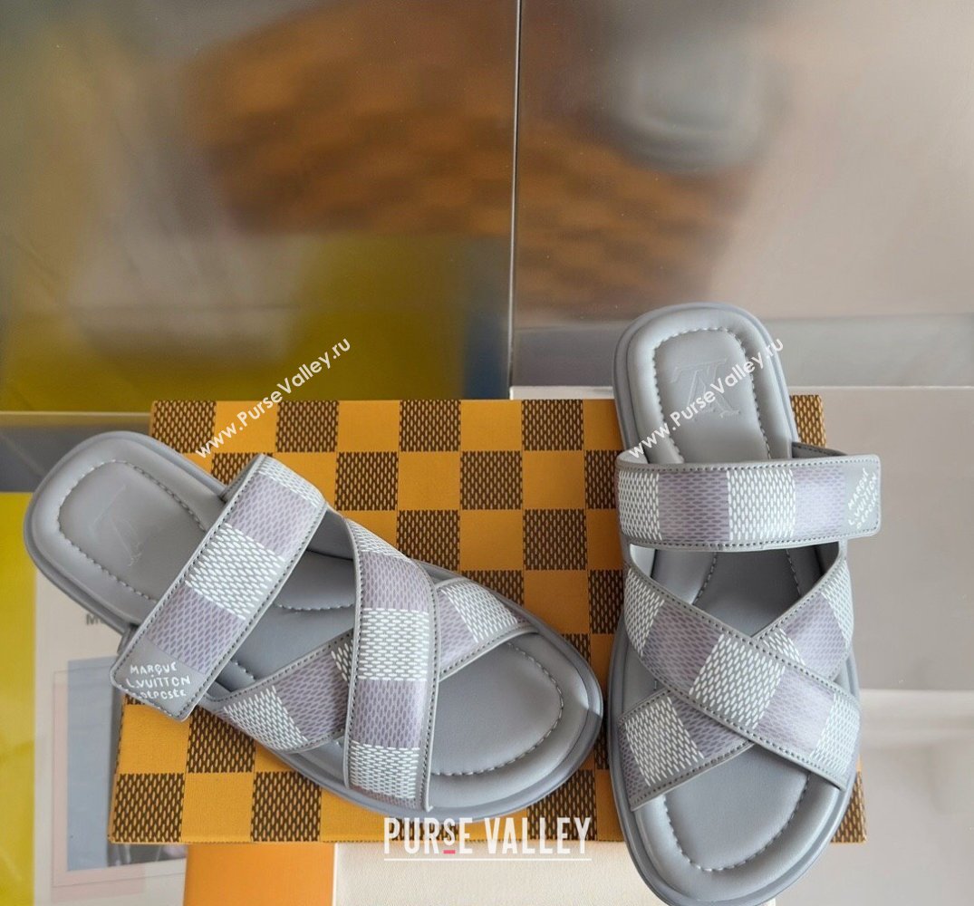 Louis Vuitton Damier pattern Mens Mules Gray 2024 (SS-24040804)