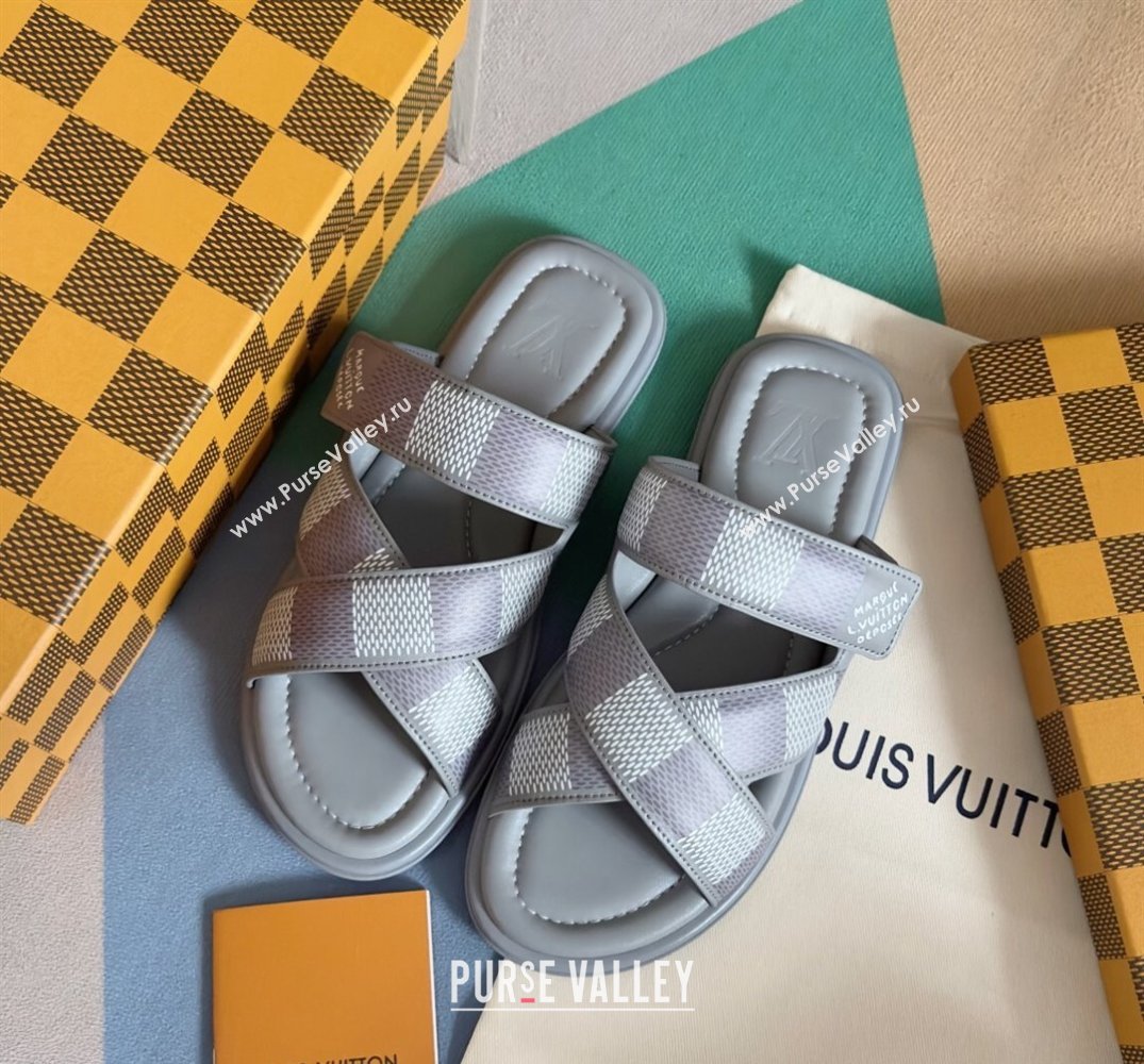 Louis Vuitton Damier pattern Mens Mules Gray 2024 (SS-24040804)