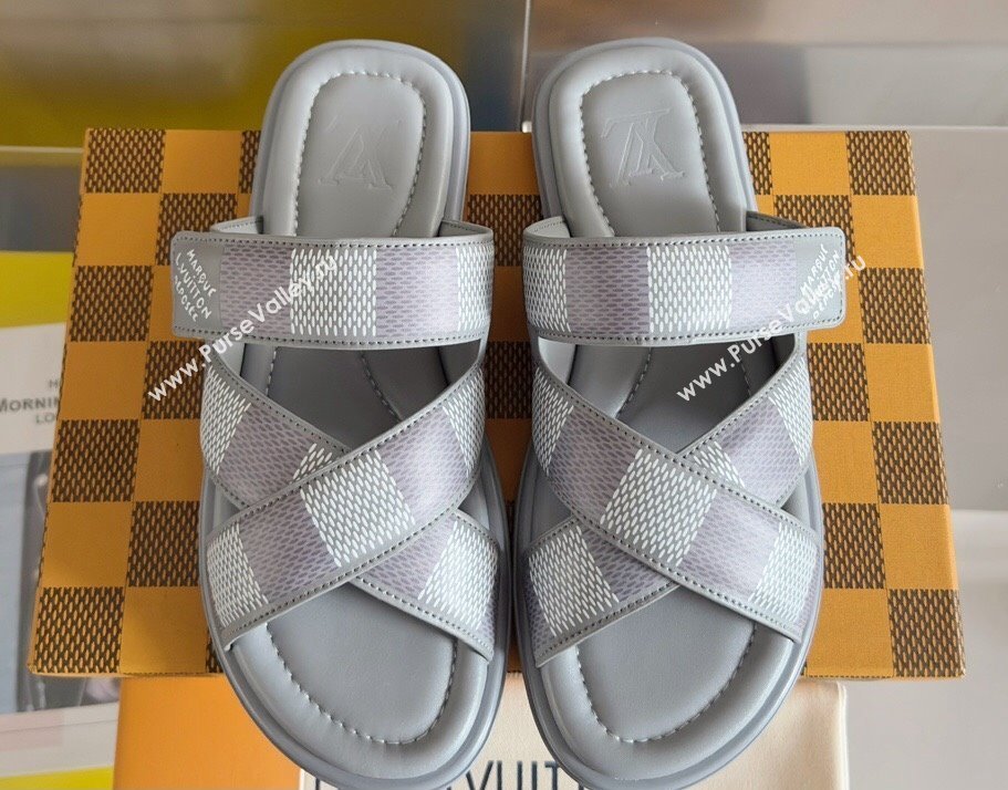 Louis Vuitton Damier pattern Mens Mules Gray 2024 (SS-24040804)