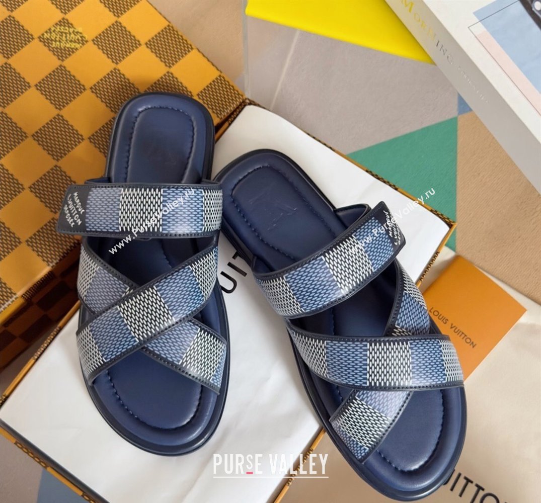 Louis Vuitton Damier pattern Mens Mules Blue 2024 (SS-24040802)