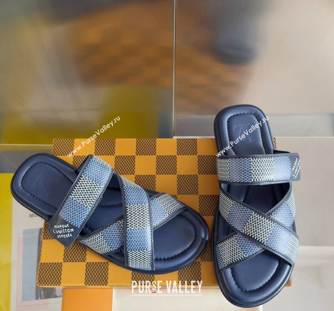 Louis Vuitton Damier pattern Mens Mules Blue 2024 (SS-24040802)