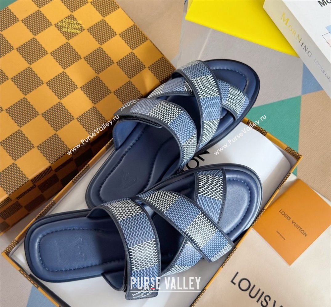 Louis Vuitton Damier pattern Mens Mules Blue 2024 (SS-24040802)