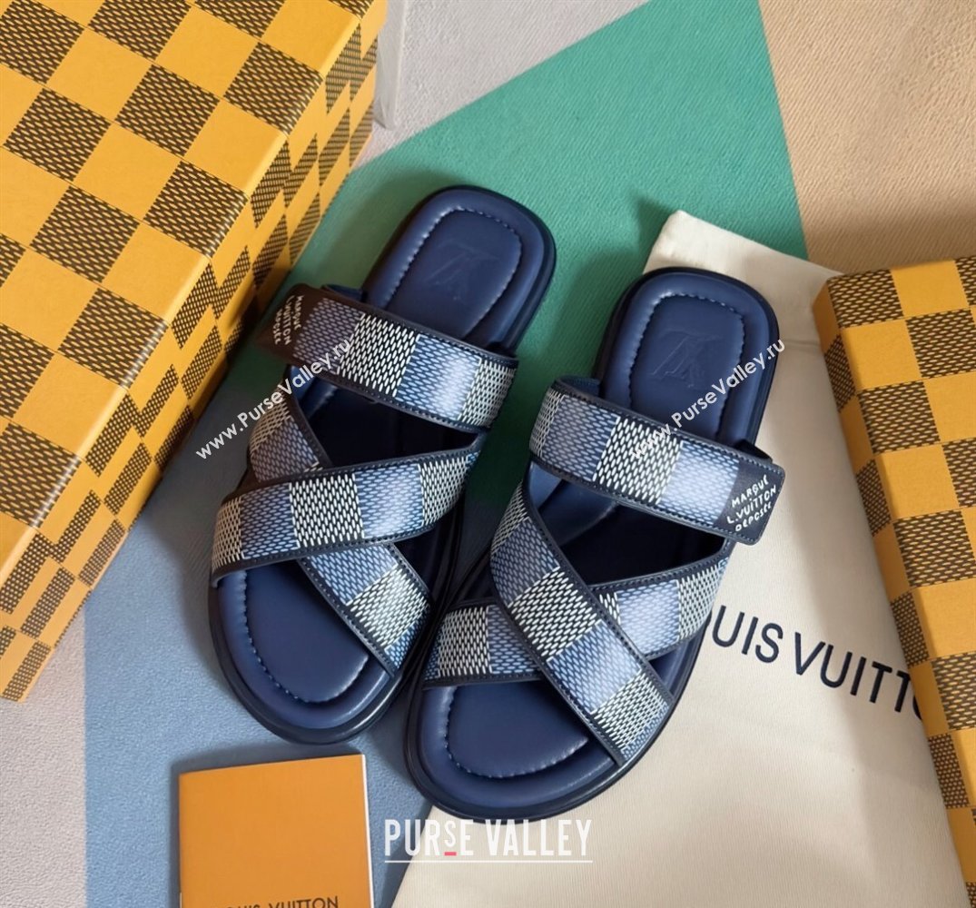 Louis Vuitton Damier pattern Mens Mules Blue 2024 (SS-24040802)