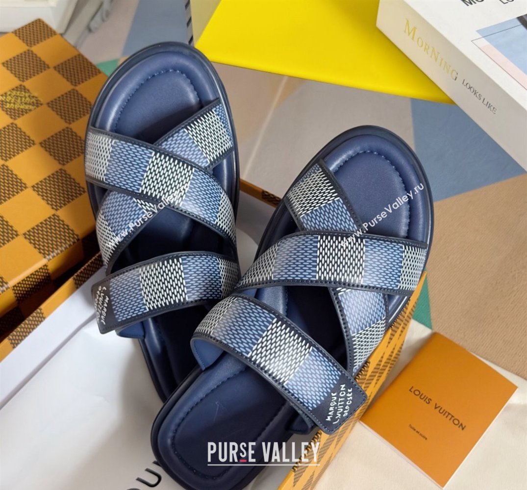 Louis Vuitton Damier pattern Mens Mules Blue 2024 (SS-24040802)