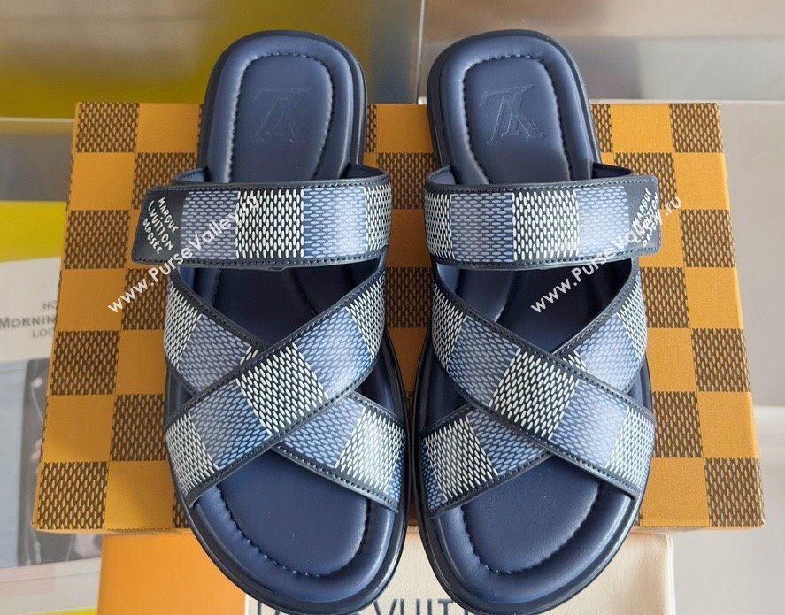 Louis Vuitton Damier pattern Mens Mules Blue 2024 (SS-24040802)