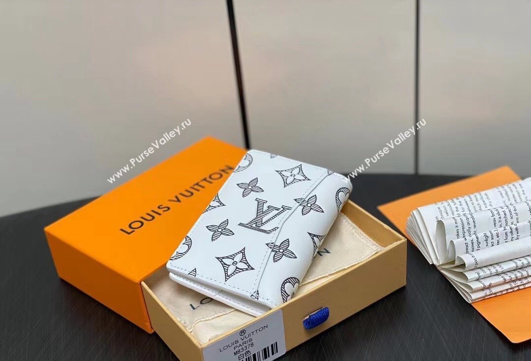 Louis Vuitton Monogram Shadow calfskin leather Pocket Organizer Wallet M83377 White/Navy 2024 (kiki-24040817)