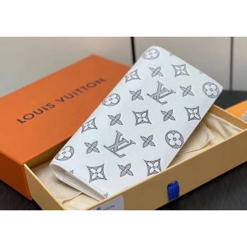 Louis Vuitton Monogram Shadow calfskin leather Brazza Wallet White/Navy 2024 (kiki-24040815)