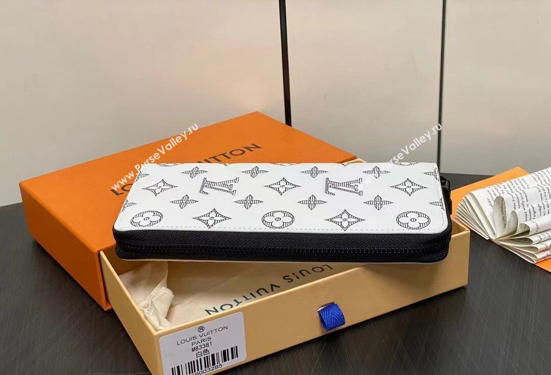 Louis Vuitton Monogram Shadow calfskin leather Zippy Vertical Wallet M83381 White/Navy 2024 (kiki-24040813)