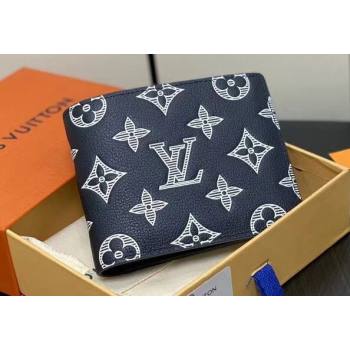 Louis Vuitton Monogram Shadow calfskin leather Multiple Wallet M83379 Ink Blue/White 2024 (kiki-24040818)