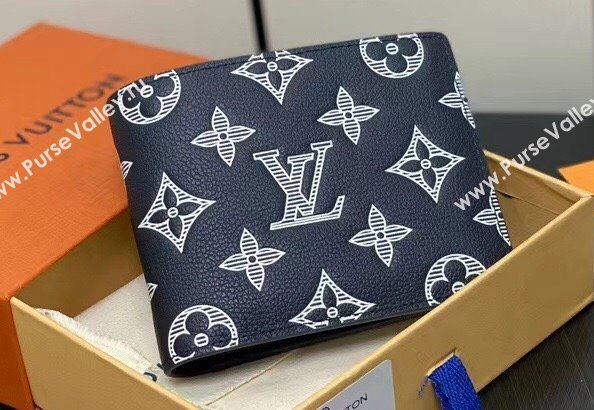 Louis Vuitton Monogram Shadow calfskin leather Multiple Wallet M83379 Ink Blue/White 2024 (kiki-24040818)