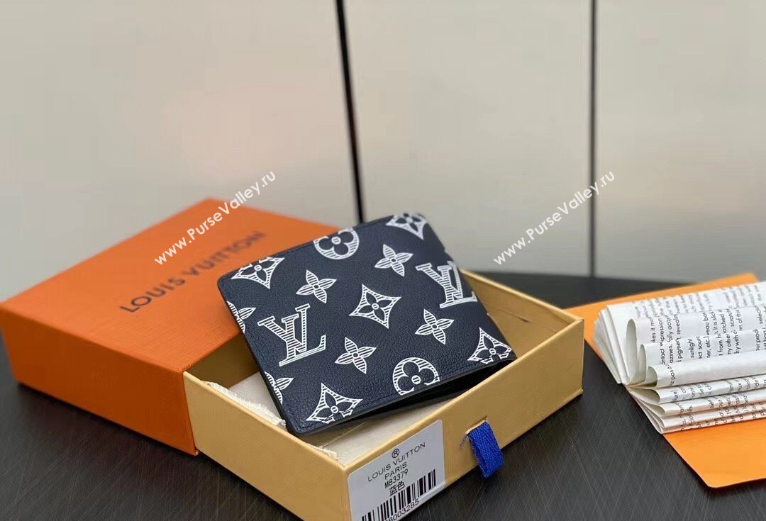 Louis Vuitton Monogram Shadow calfskin leather Multiple Wallet M83379 Ink Blue/White 2024 (kiki-24040818)