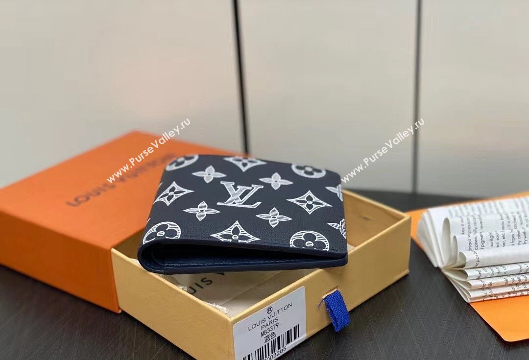 Louis Vuitton Monogram Shadow calfskin leather Multiple Wallet M83379 Ink Blue/White 2024 (kiki-24040818)