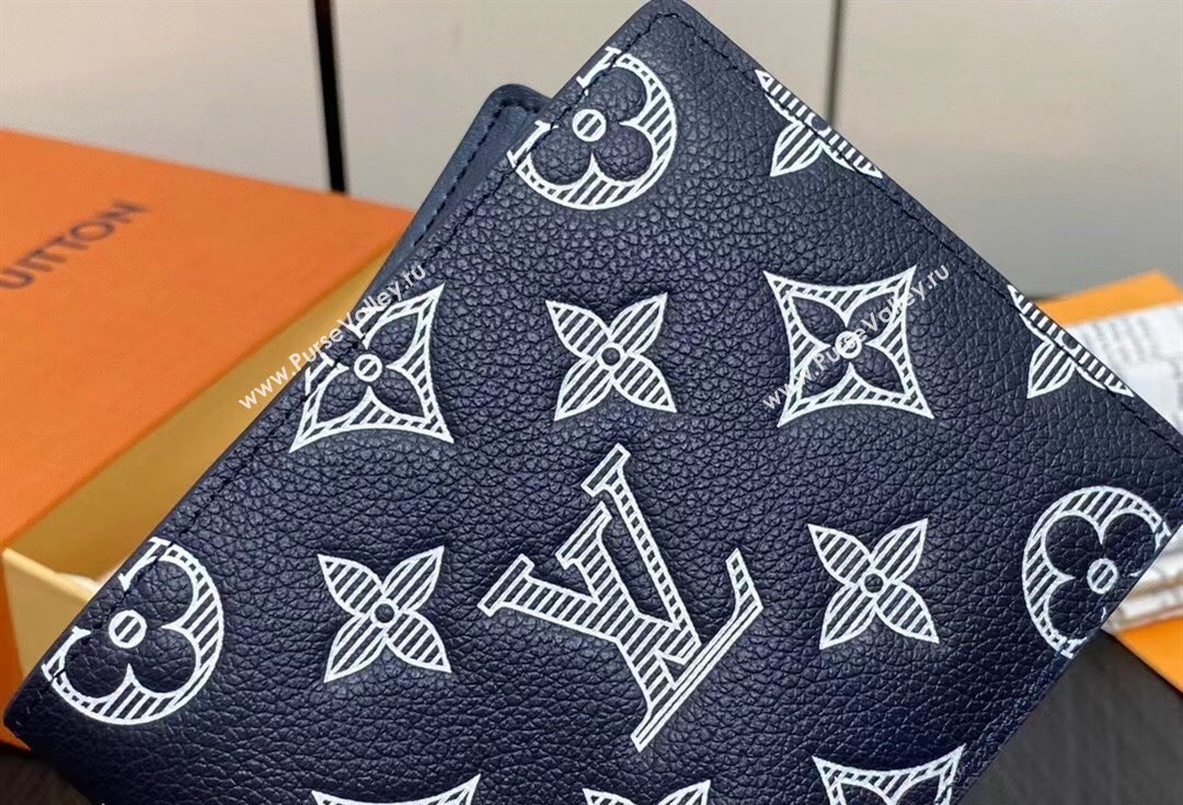 Louis Vuitton Monogram Shadow calfskin leather Multiple Wallet M83379 Ink Blue/White 2024 (kiki-24040818)