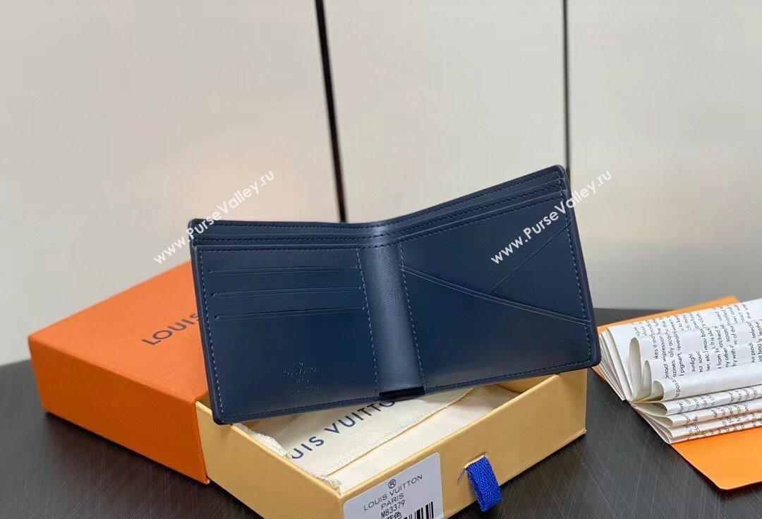 Louis Vuitton Monogram Shadow calfskin leather Multiple Wallet M83379 Ink Blue/White 2024 (kiki-24040818)