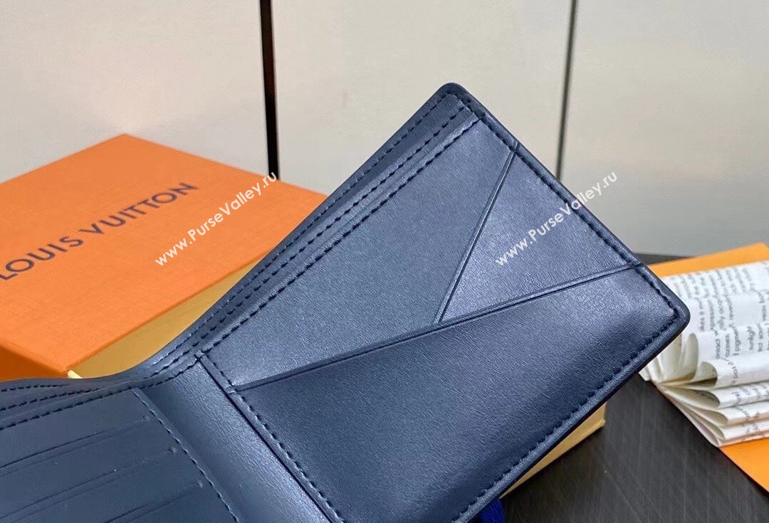 Louis Vuitton Monogram Shadow calfskin leather Multiple Wallet M83379 Ink Blue/White 2024 (kiki-24040818)