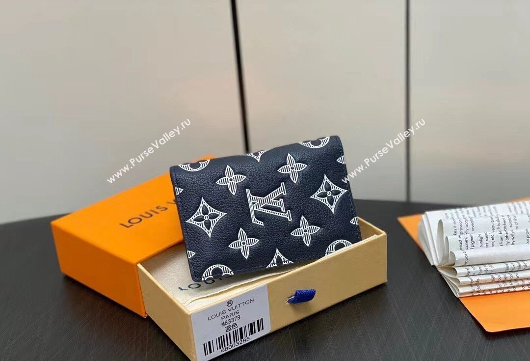 Louis Vuitton Monogram Shadow calfskin leather Pocket Organizer Wallet M83378 Ink Blue/White 2024 (kiki-24040816)