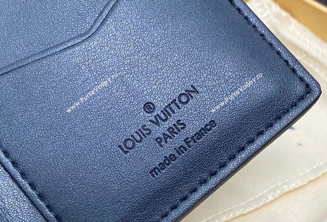Louis Vuitton Monogram Shadow calfskin leather Pocket Organizer Wallet M83378 Ink Blue/White 2024 (kiki-24040816)