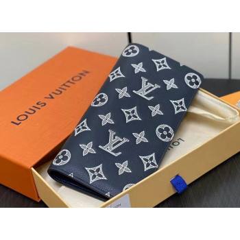 Louis Vuitton Monogram Shadow calfskin leather Brazza Wallet Ink Blue/White 2024 (kiki-24040814)