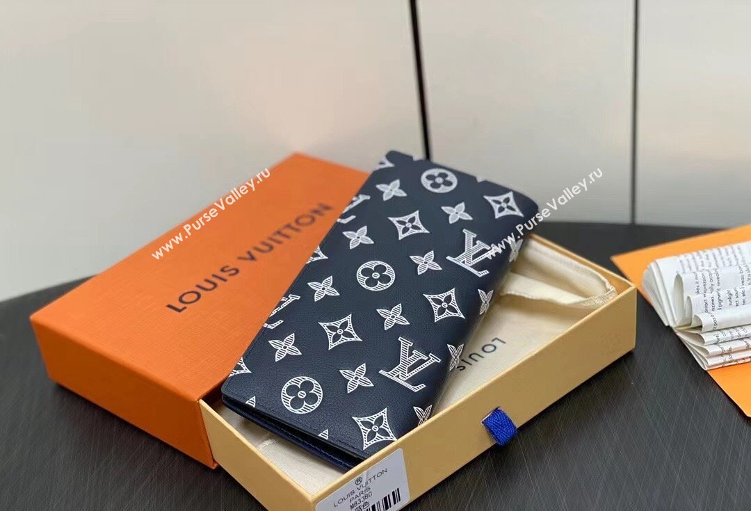 Louis Vuitton Monogram Shadow calfskin leather Brazza Wallet Ink Blue/White 2024 (kiki-24040814)