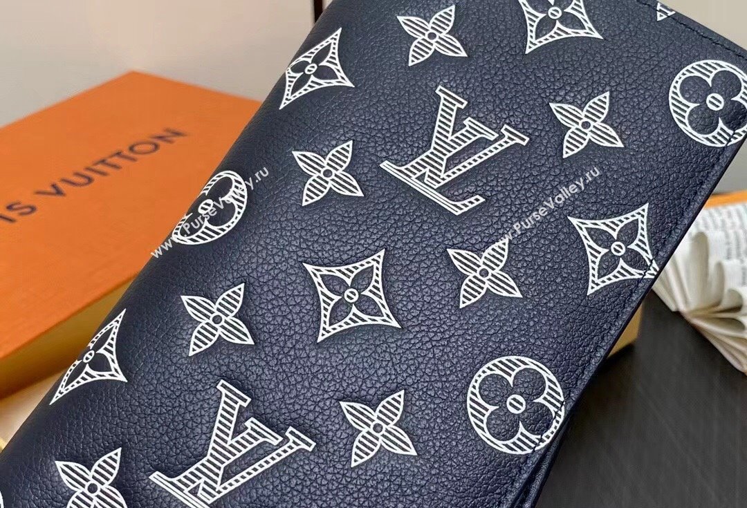 Louis Vuitton Monogram Shadow calfskin leather Brazza Wallet Ink Blue/White 2024 (kiki-24040814)