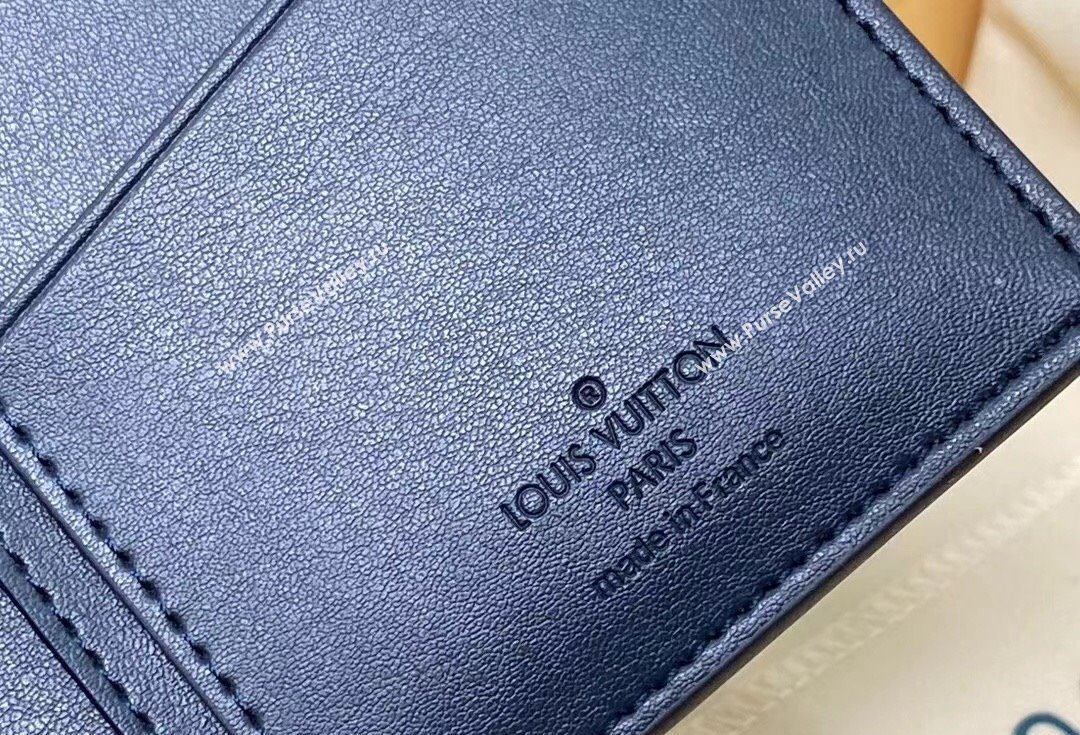 Louis Vuitton Monogram Shadow calfskin leather Brazza Wallet Ink Blue/White 2024 (kiki-24040814)