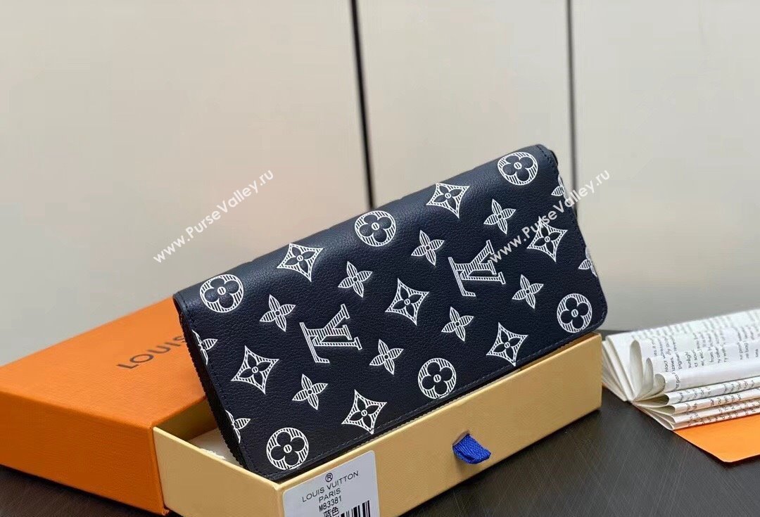 Louis Vuitton Monogram Shadow calfskin leather Zippy Vertical Wallet M83381 Ink Blue/White 2024 (kiki-24040812)