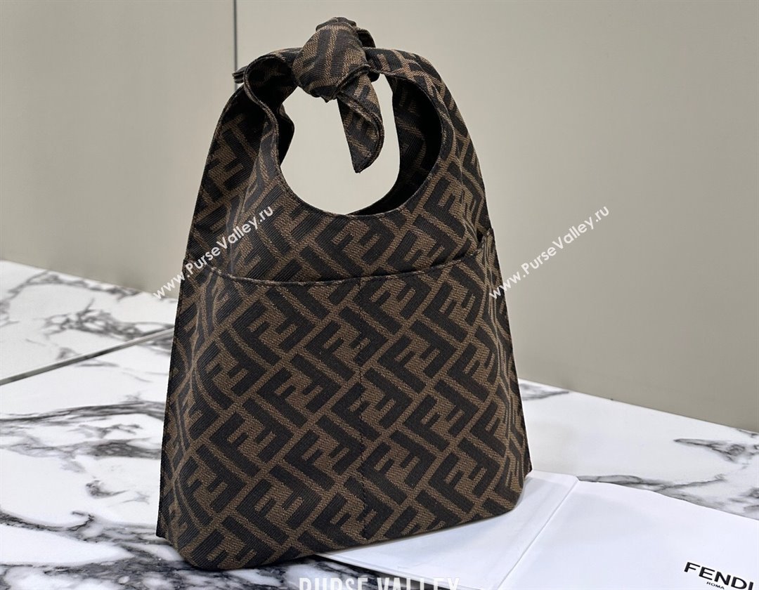 Fendi Mini Shopper Brown FF jacquard bag with knotted handle 2024 (chaoliu-24040901)