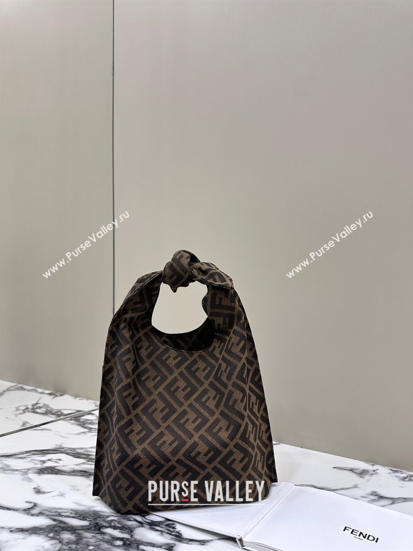 Fendi Mini Shopper Brown FF jacquard bag with knotted handle 2024 (chaoliu-24040901)