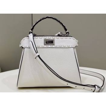 Fendi iconic Peekaboo Mini Bag White/Python Selleria with topstitches 2024 (chaoliu-24040933)