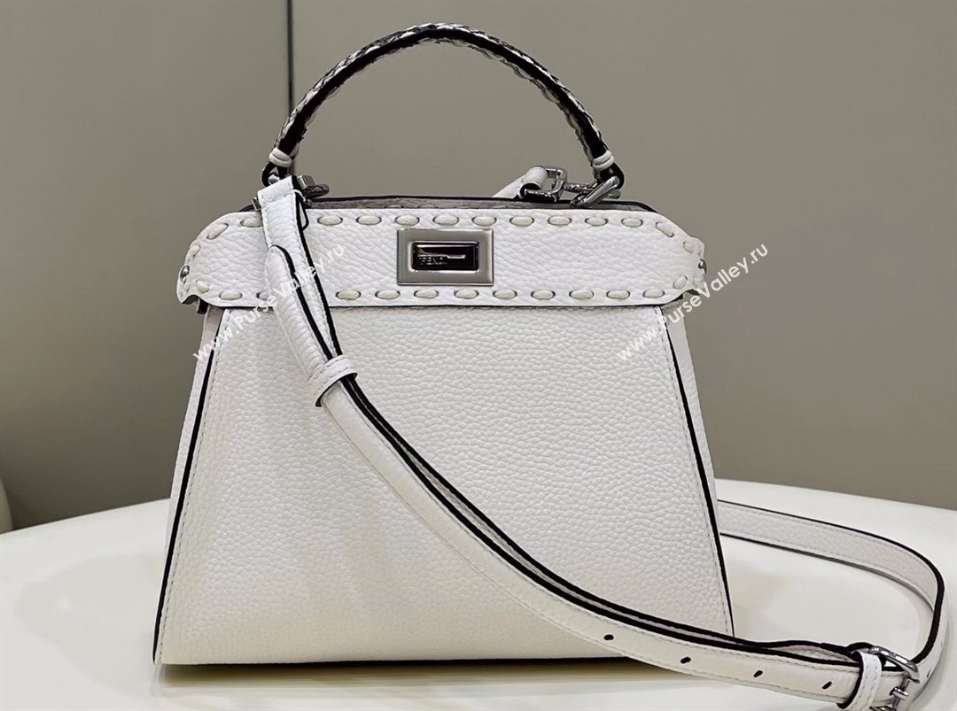 Fendi iconic Peekaboo Mini Bag White/Python Selleria with topstitches 2024 (chaoliu-24040933)