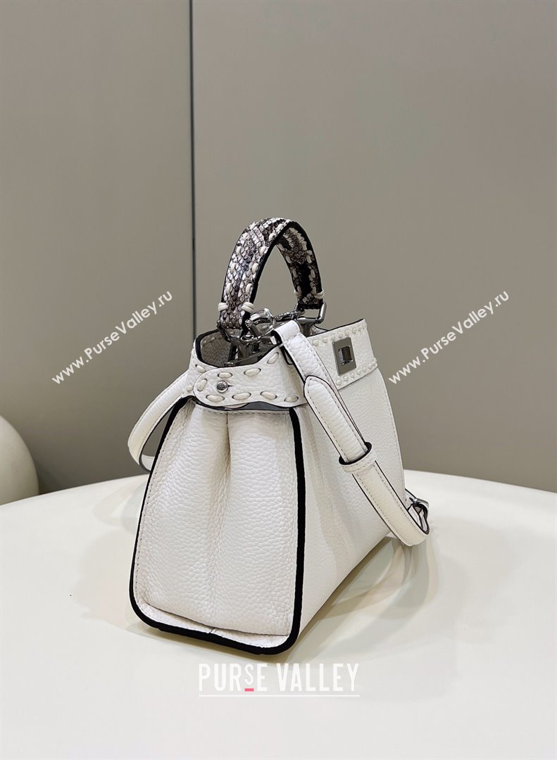 Fendi iconic Peekaboo Mini Bag White/Python Selleria with topstitches 2024 (chaoliu-24040933)