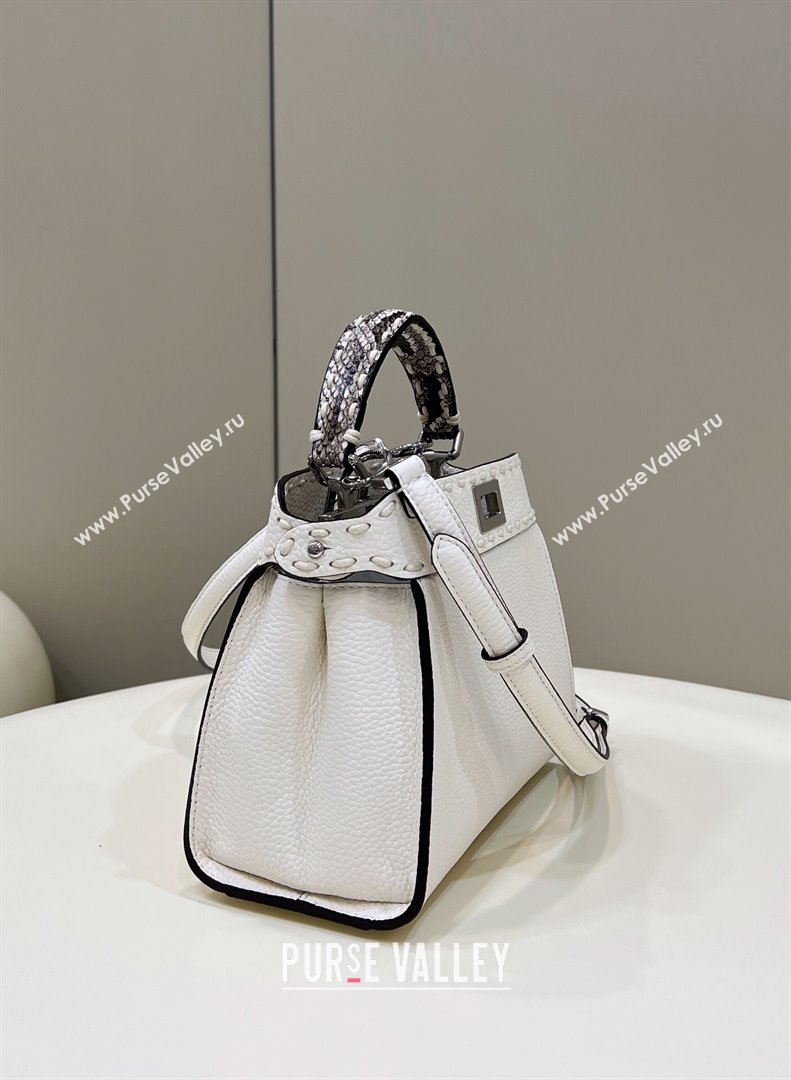 Fendi iconic Peekaboo Mini Bag White/Python Selleria with topstitches 2024 (chaoliu-24040933)
