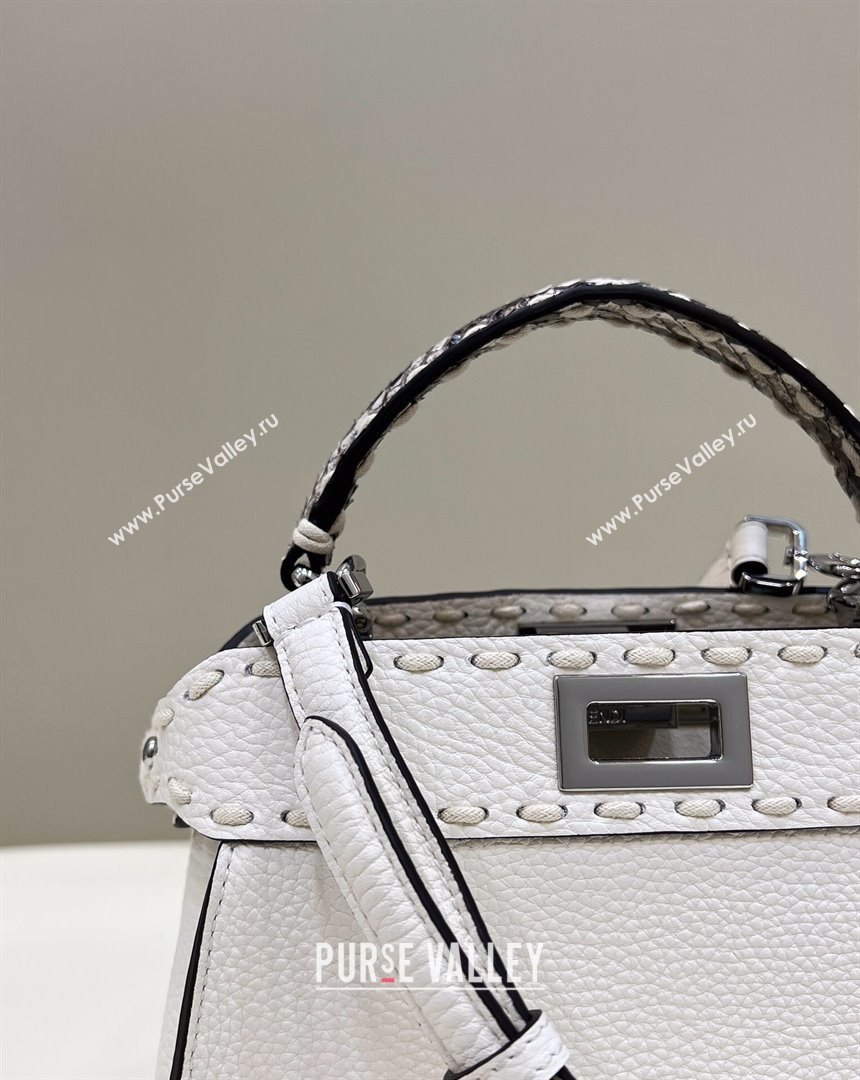 Fendi iconic Peekaboo Mini Bag White/Python Selleria with topstitches 2024 (chaoliu-24040933)