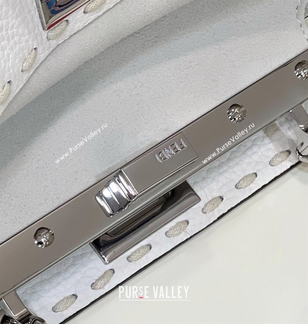 Fendi iconic Peekaboo Mini Bag White/Python Selleria with topstitches 2024 (chaoliu-24040933)