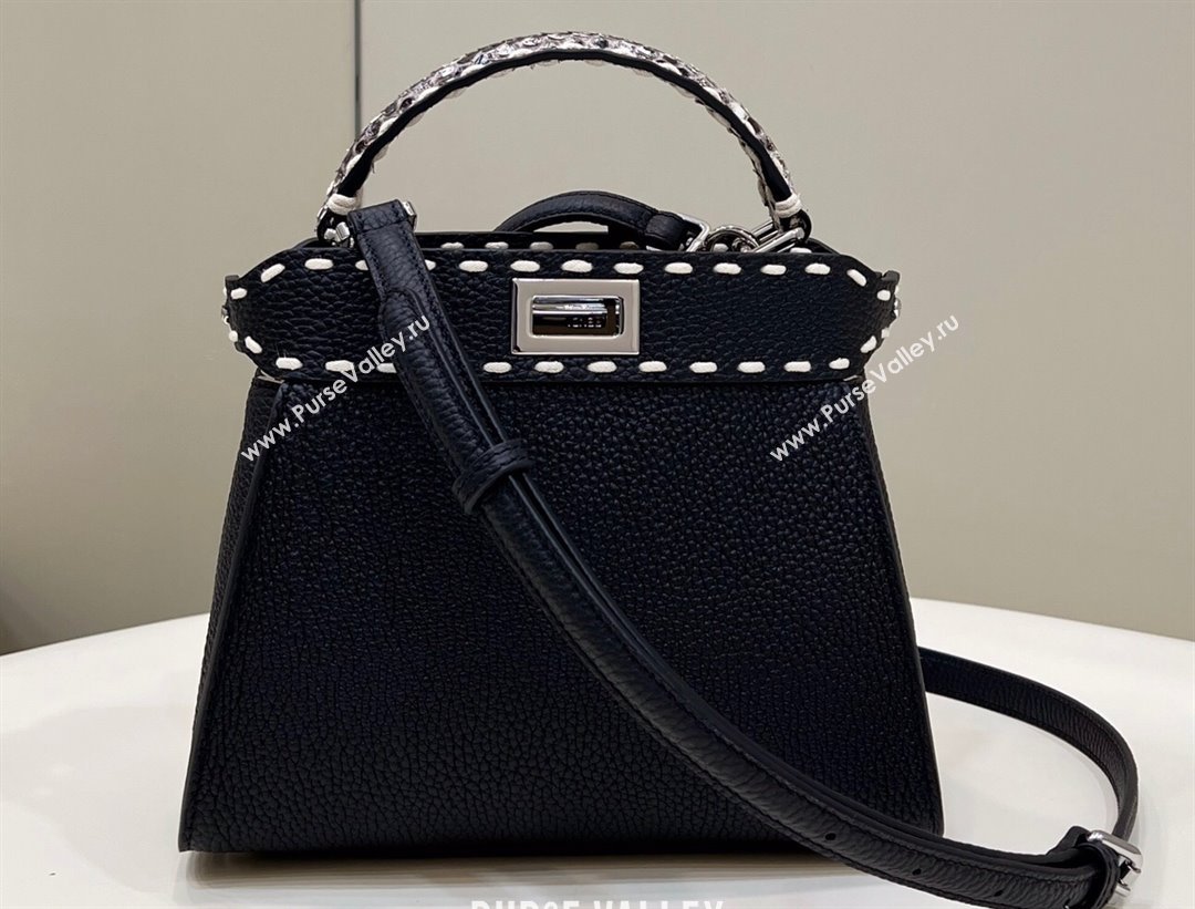 Fendi iconic Peekaboo Mini Bag black/Python Selleria with topstitches 2024 (chaoliu-24040932)