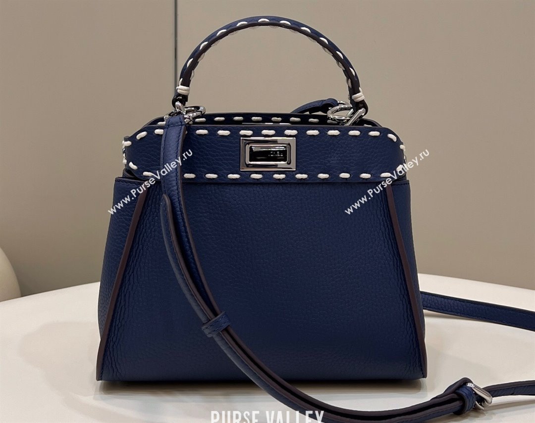 Fendi iconic Peekaboo Mini Bag blue Selleria with topstitches 2024 (chaoliu-24040936)