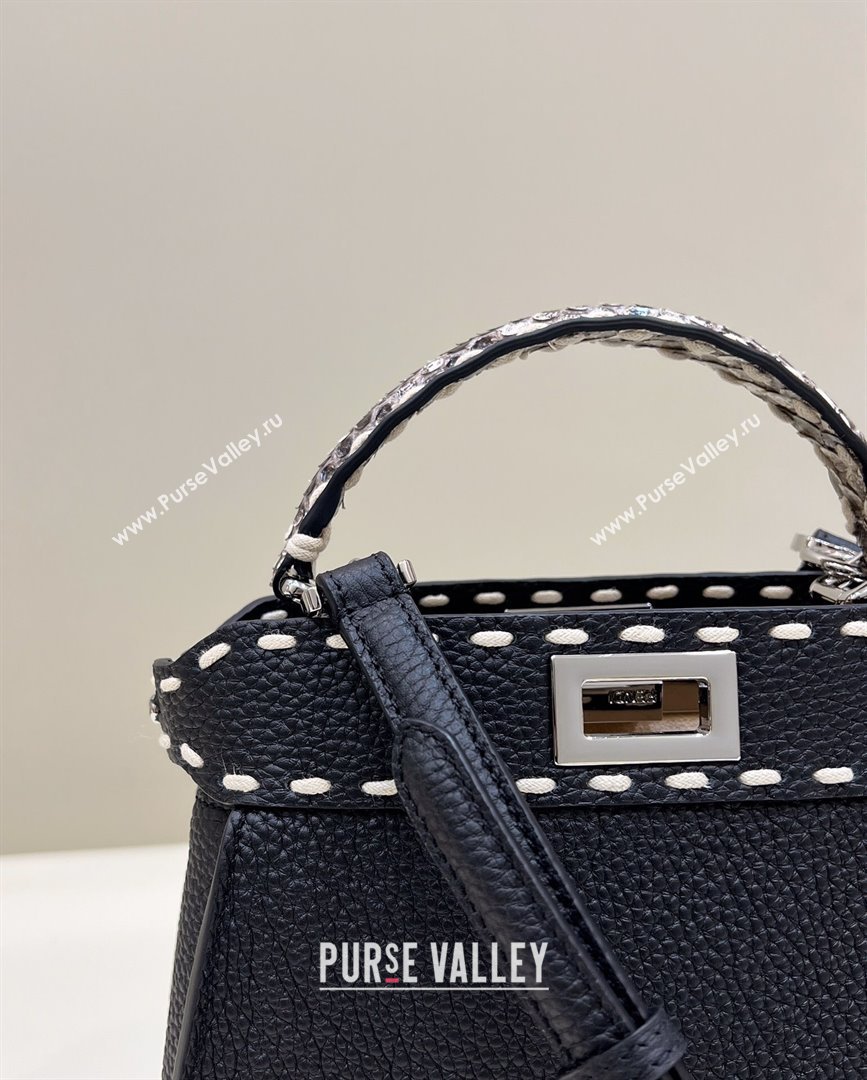 Fendi iconic Peekaboo Mini Bag black/Python Selleria with topstitches 2024 (chaoliu-24040932)