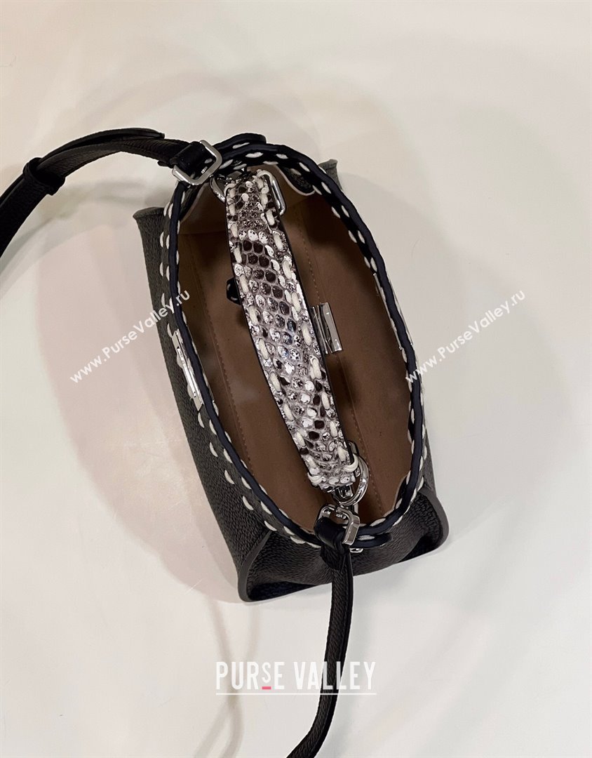 Fendi iconic Peekaboo Mini Bag black/Python Selleria with topstitches 2024 (chaoliu-24040932)
