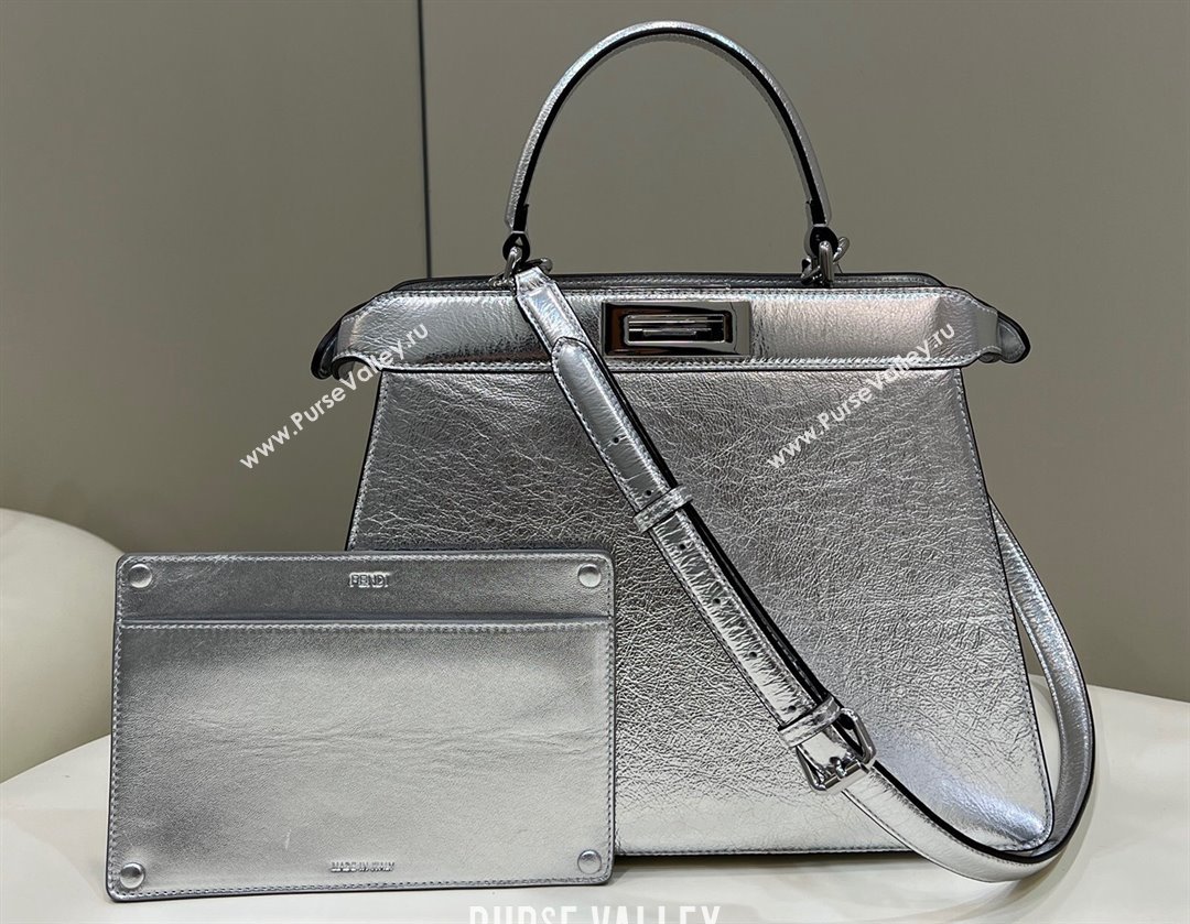Fendi Peekaboo ISeeU Medium Bag in nappa Leather Silver 2024 (chaoliu-24040949)