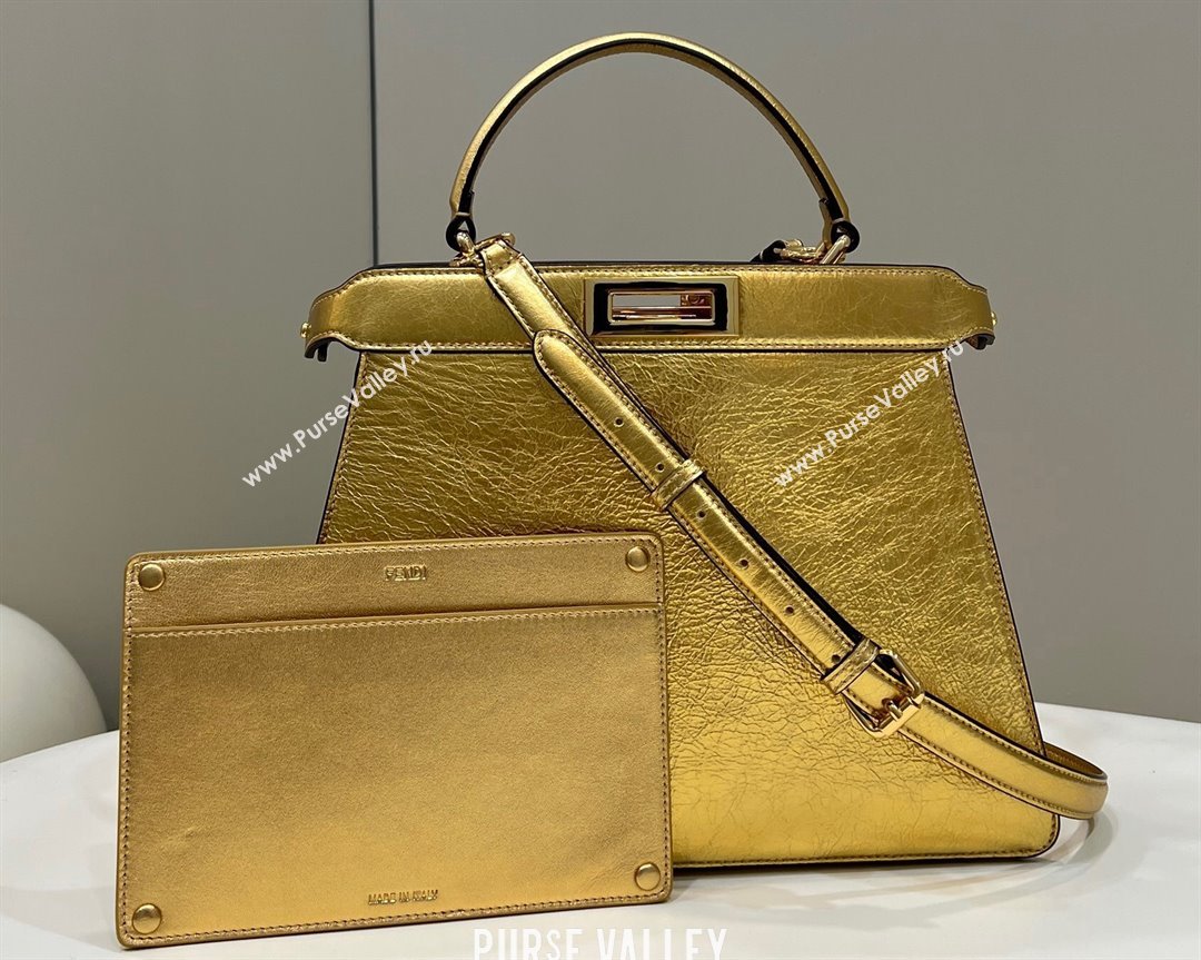 Fendi Peekaboo ISeeU Medium Bag in nappa Leather Gold 2024 (chaoliu-24040948)