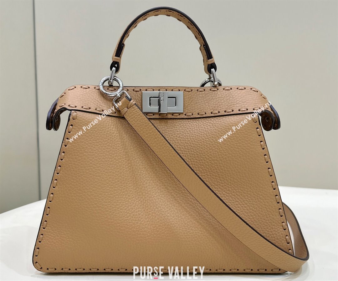 Fendi Peekaboo ISeeU Small Bag Beige Selleria with 556 hand-sewn stitches 2024 (chaoliu-24041038)
