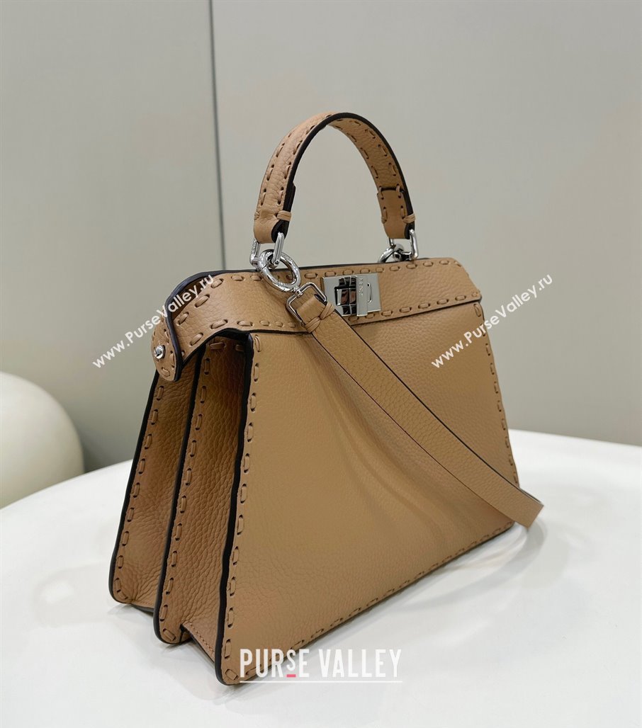 Fendi Peekaboo ISeeU Small Bag Beige Selleria with 556 hand-sewn stitches 2024 (chaoliu-24041038)