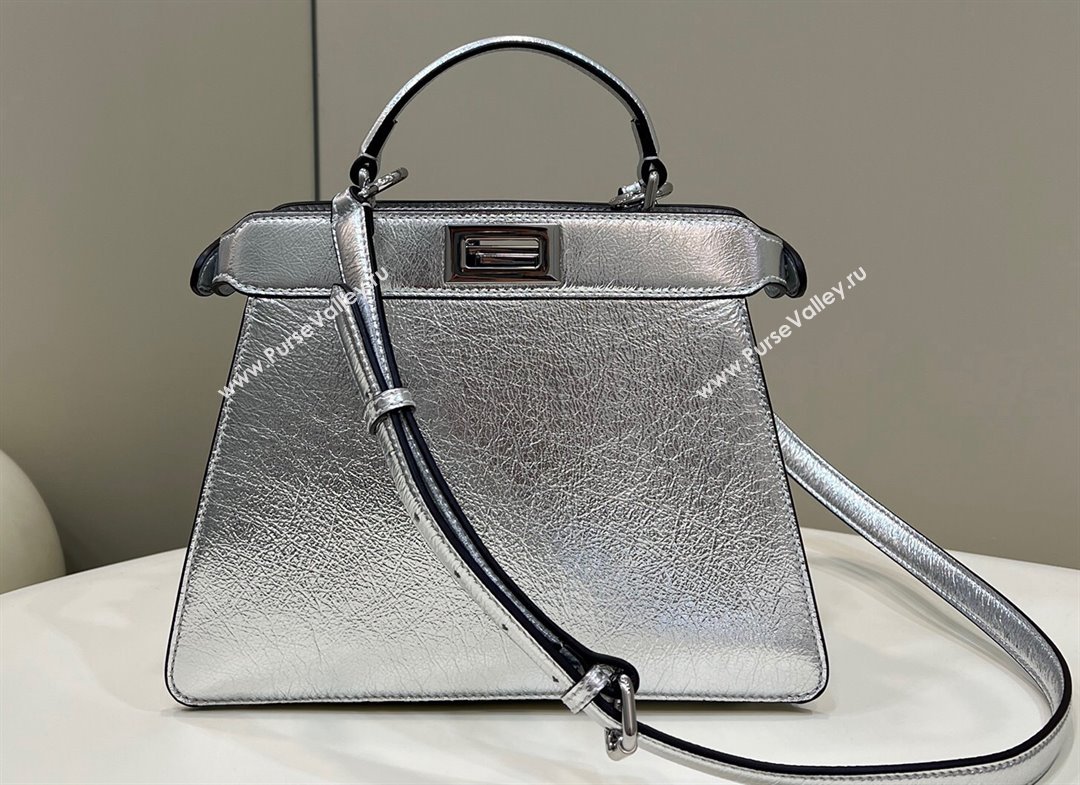 Fendi Peekaboo ISeeU Small Bag in nappa Leather Silver 2024 (chaoliu-24040962)