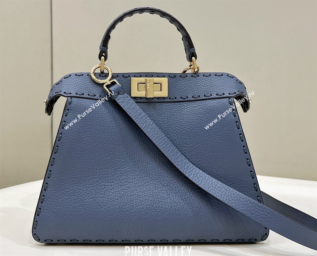 Fendi Peekaboo ISeeU Small Bag Blue Selleria with 556 hand-sewn stitches 2024 (chaoliu-24041039)