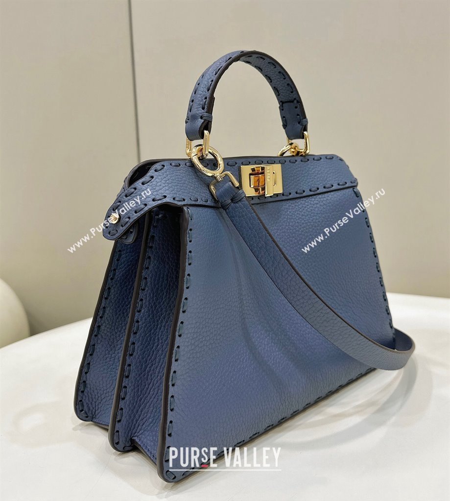 Fendi Peekaboo ISeeU Small Bag Blue Selleria with 556 hand-sewn stitches 2024 (chaoliu-24041039)
