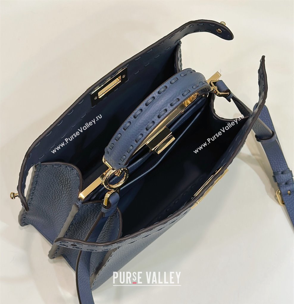 Fendi Peekaboo ISeeU Small Bag Blue Selleria with 556 hand-sewn stitches 2024 (chaoliu-24041039)